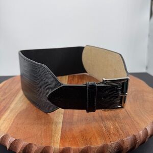 Streets Ahead wide black leather belt lizard reptile embossed sz S silver